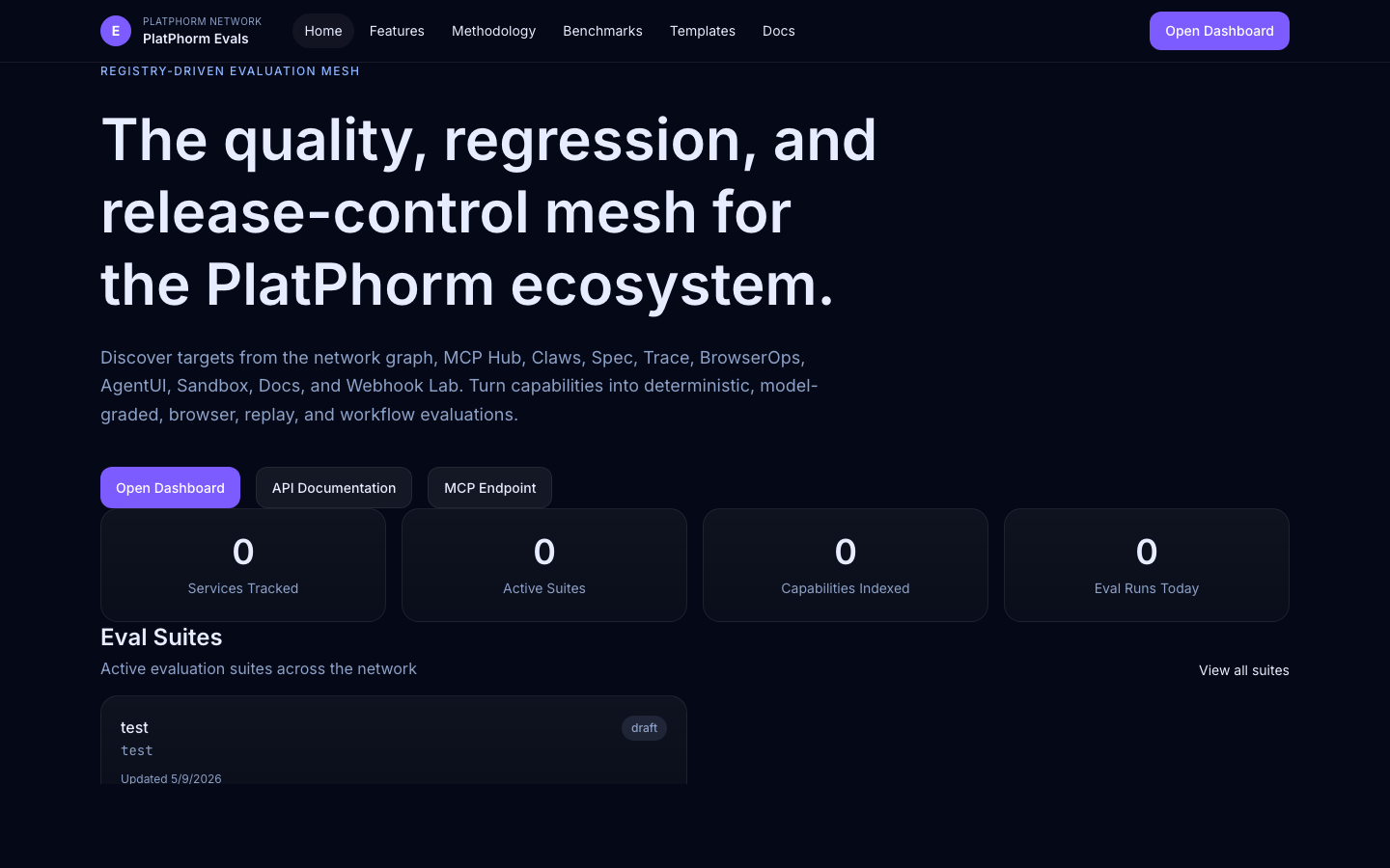 Live screenshot of Evals at https://evals.platphormnews.com
