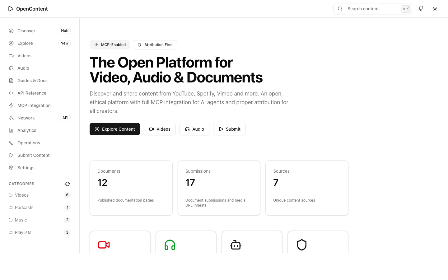 Live screenshot of the OpenContent public content platform