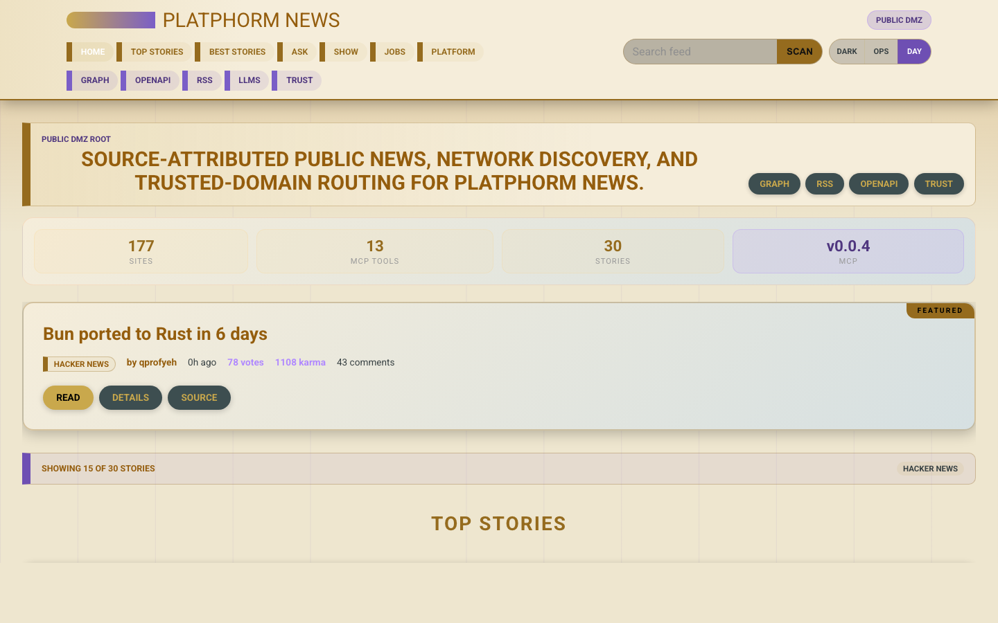 Live screenshot of PlatPhorm News at https://platphormnews.com