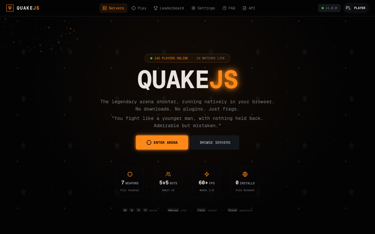 Live screenshot of the Quake game site