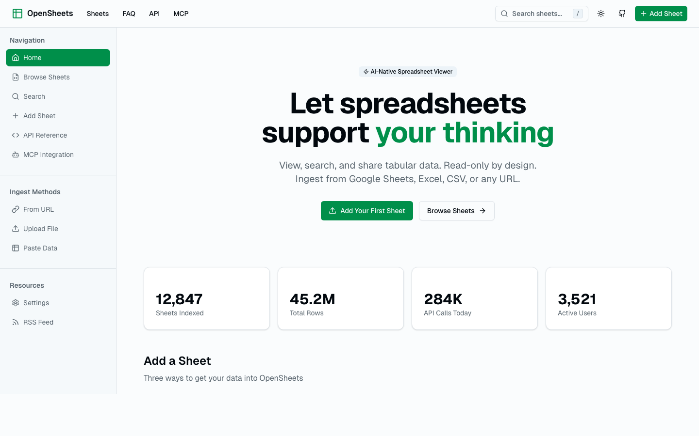 Live screenshot of Sheets at https://sheets.platphormnews.com